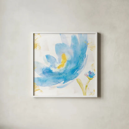 Breeze Bloom V v2 by Sue Schlabach. Shown in a crisp white glass frame for a clean and minimalist style. Available as an archival giclee rolled canvas, fine art paper, or poster print. SKU 20862a.