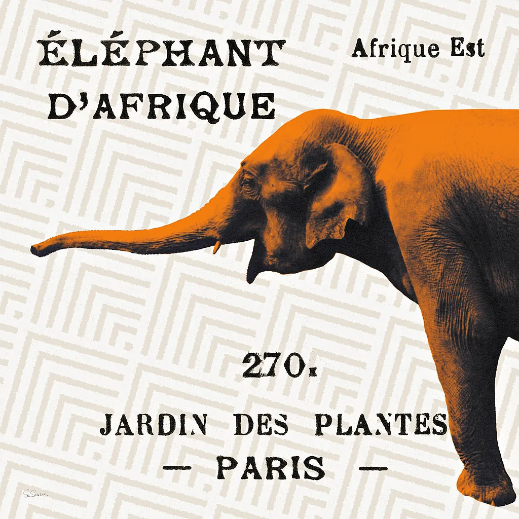 Bright Safari Elephant on Taupe by Sue Schlabach. SKU 44788a. Archival Giclee Fine art print for wall decor.