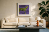 Bright Safari Leopard by Sue Schlabach. Displayed in a glass frame with matte in a clean modern living room. Available as an archival giclee rolled canvas, fine art paper, or poster print. SKU 18530a.