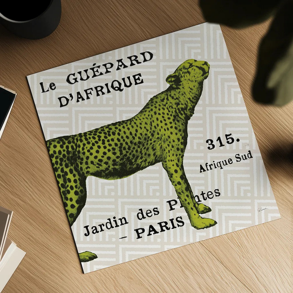 Bright Safari Leopard on Taupe by Sue Schlabach. Shown as a detailed flat fine art print, highlighting archival giclee quality. Available as an archival giclee rolled canvas, fine art paper, or poster print. SKU 44789a.