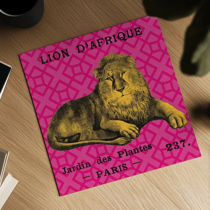 Bright Safari Lion by Sue Schlabach. Shown as a detailed flat fine art print, highlighting archival giclee quality. Available as an archival giclee rolled canvas, fine art paper, or poster print. SKU 18529a.