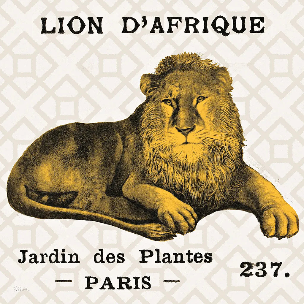 Bright Safari Lion on Taupe by Sue Schlabach. SKU 44790a. Archival Giclee Fine art print for wall decor.