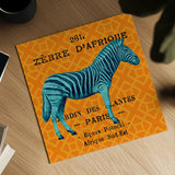 Bright Safari Zebra by Sue Schlabach. Shown as a detailed flat fine art print, highlighting archival giclee quality. Available as an archival giclee rolled canvas, fine art paper, or poster print. SKU 18527a.