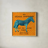 Bright Safari Zebra by Sue Schlabach. Shown in a natural wood glass frame for a timeless modern aesthetic. Available as an archival giclee rolled canvas, fine art paper, or poster print. SKU 18527a.