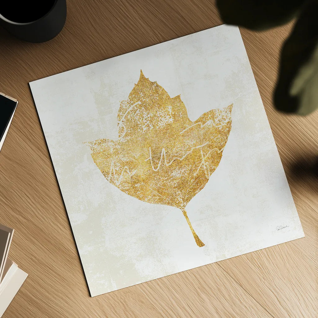 Bronzed Leaf I by Sue Schlabach. Shown as a detailed flat fine art print, highlighting archival giclee quality. Available as an archival giclee rolled canvas, fine art paper, or poster print. SKU 21195a.