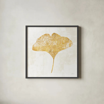 Bronzed Leaf III by Sue Schlabach. Shown in a sleek black glass frame for a contemporary gallery look. Available as an archival giclee rolled canvas, fine art paper, or poster print. SKU 21197a.