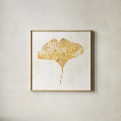 Bronzed Leaf III by Sue Schlabach. Shown in a natural wood glass frame for a timeless modern aesthetic. Available as an archival giclee rolled canvas, fine art paper, or poster print. SKU 21197a.