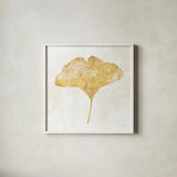 Bronzed Leaf III by Sue Schlabach. Shown in a crisp white glass frame for a clean and minimalist style. Available as an archival giclee rolled canvas, fine art paper, or poster print. SKU 21197a.