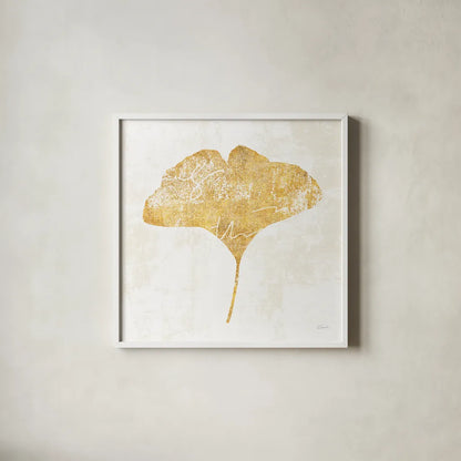 Bronzed Leaf III by Sue Schlabach. Shown in a crisp white glass frame for a clean and minimalist style. Available as an archival giclee rolled canvas, fine art paper, or poster print. SKU 21197a.