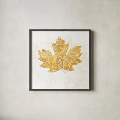 Bronzed Leaf IV by Sue Schlabach. Shown in a sleek black glass frame for a contemporary gallery look. Available as an archival giclee rolled canvas, fine art paper, or poster print. SKU 21198a.