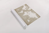 Burlap World Map I by Sue Schlabach. shown as a rolled paper print. Available as archival giclee rolled canvas, fine art paper, or poster print. SKU 63160i.