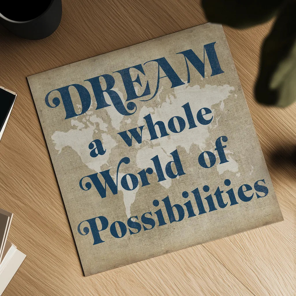 Burlap World Map II by Sue Schlabach. Shown as a detailed flat fine art print, highlighting archival giclee quality. Available as an archival giclee rolled canvas, fine art paper, or poster print. SKU 63161a.