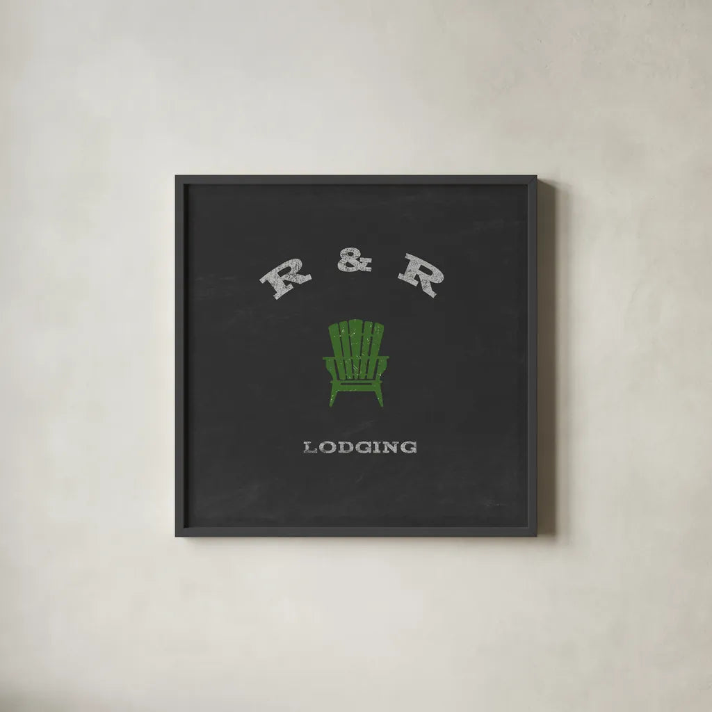 Cabin Life XII by Sue Schlabach. Shown in a sleek black glass frame for a contemporary gallery look. Available as an archival giclee rolled canvas, fine art paper, or poster print. SKU 47902a.