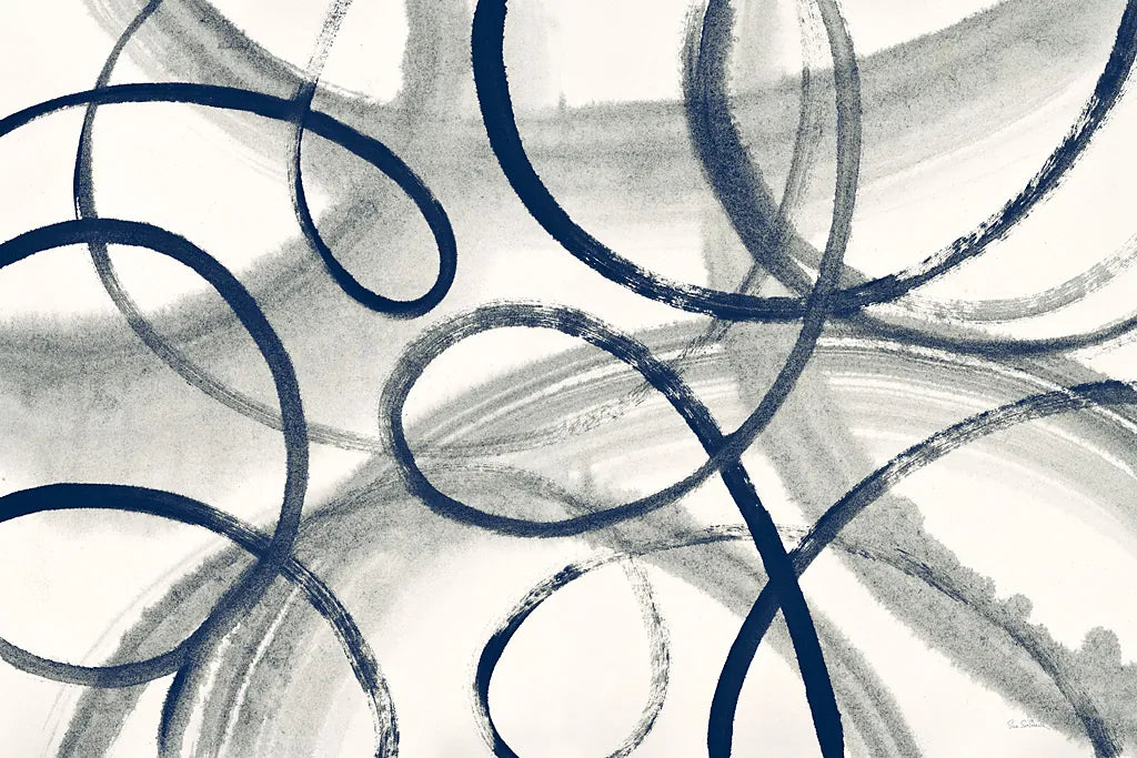 Calligraphia with Navy by Sue Schlabach. SKU 32396i. Archival Giclee Fine art print for wall decor.