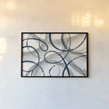 Calligraphia with Navy by Sue Schlabach. shown as a paper print in a black flame. Available as a archival giclee rolled canvas, fine art paper, or poster print. SKU 32396i.