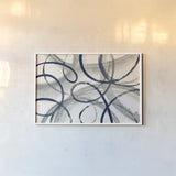 Calligraphia with Navy by Sue Schlabach. shown as a paper print in a white frame. Available as a archival giclee rolled canvas, fine art paper, or poster print. SKU 32396i.