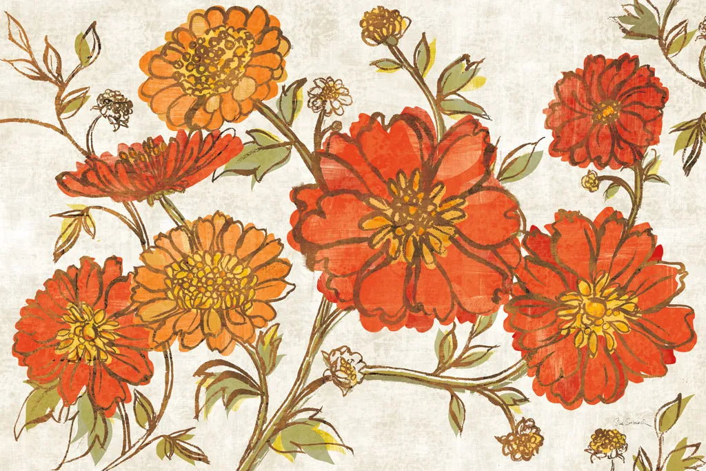 Camilles Garden I Tangerine by Sue Schlabach. SKU 36714i. Archival Giclee Fine art print for wall decor.