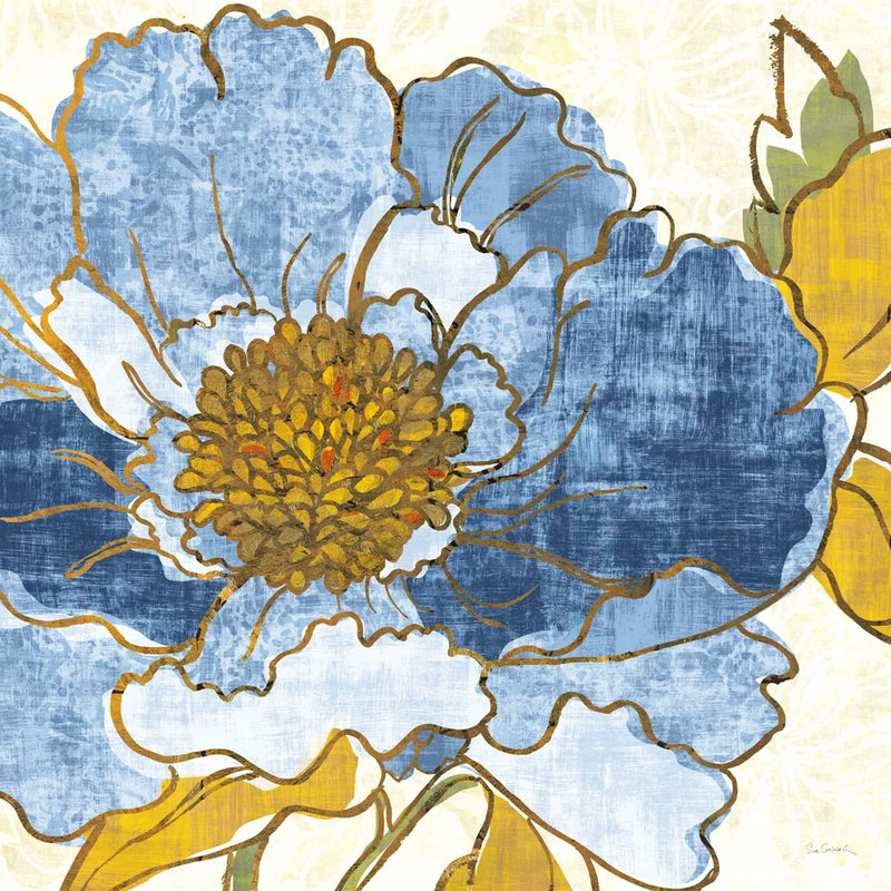 Camilles Peony I Indigo by Sue Schlabach. SKU 23970a. Archival Giclee Fine art print for wall decor.