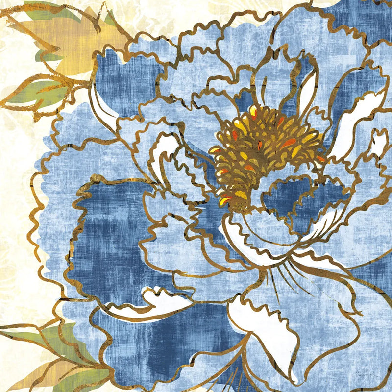 Camilles Peony II Indigo by Sue Schlabach. SKU 23971a. Archival Giclee Fine art print for wall decor.
