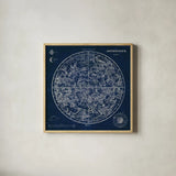 Celestial Blueprint by Sue Schlabach. Shown in a natural wood glass frame for a timeless modern aesthetic. Available as an archival giclee rolled canvas, fine art paper, or poster print. SKU 11937a.
