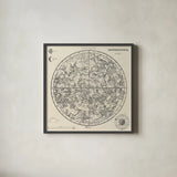 Celestial Blueprint by Sue Schlabach. Shown in a sleek black glass frame for a contemporary gallery look. Available as an archival giclee rolled canvas, fine art paper, or poster print. SKU 90721a.