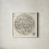 Celestial Blueprint by Sue Schlabach. Shown in a crisp white glass frame for a clean and minimalist style. Available as an archival giclee rolled canvas, fine art paper, or poster print. SKU 90721a.