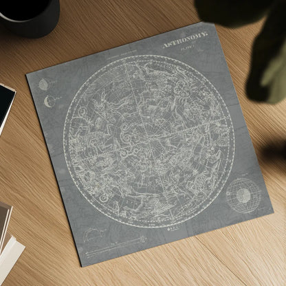 Celestial Blueprint Graphite by Sue Schlabach. Shown as a detailed flat fine art print, highlighting archival giclee quality. Available as an archival giclee rolled canvas, fine art paper, or poster print. SKU 13001a.
