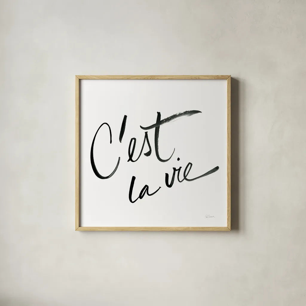 Cest La Vie by Sue Schlabach. Shown in a natural wood glass frame for a timeless modern aesthetic. Available as an archival giclee rolled canvas, fine art paper, or poster print. SKU 48130a.