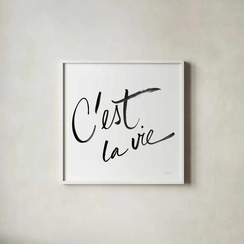 Cest La Vie by Sue Schlabach. Shown in a crisp white glass frame for a clean and minimalist style. Available as an archival giclee rolled canvas, fine art paper, or poster print. SKU 48130a.