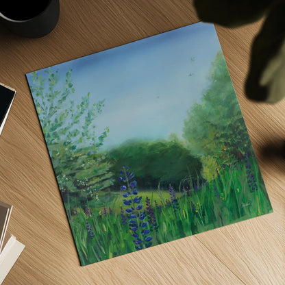 Charlottes Lupine Field by Sue Schlabach. Shown as a detailed flat fine art print, highlighting archival giclee quality. Available as an archival giclee rolled canvas, fine art paper, or poster print. SKU 91526a.