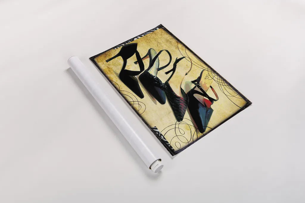 Chic Shoes by Sue Schlabach. shown as a rolled paper print. Available as archival giclee rolled canvas, fine art paper, or poster print. SKU 44490i.