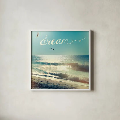 Coastline Waves by Sue Schlabach. Shown in a crisp white glass frame for a clean and minimalist style. Available as an archival giclee rolled canvas, fine art paper, or poster print. SKU 14575a.