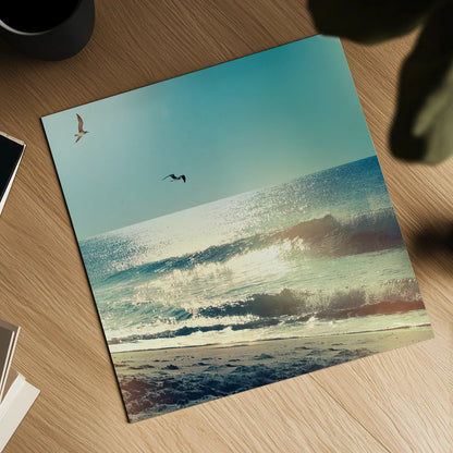 Coastline Waves no Word by Sue Schlabach. Shown as a detailed flat fine art print, highlighting archival giclee quality. Available as an archival giclee rolled canvas, fine art paper, or poster print. SKU 33117a.