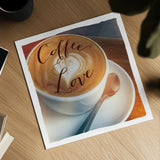 Coffee Love by Sue Schlabach. Shown as a detailed flat fine art print, highlighting archival giclee quality. Available as an archival giclee rolled canvas, fine art paper, or poster print. SKU 14021a.