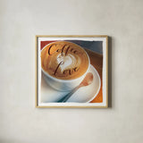 Coffee Love by Sue Schlabach. Shown in a natural wood glass frame for a timeless modern aesthetic. Available as an archival giclee rolled canvas, fine art paper, or poster print. SKU 14021a.