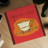 Colorful Coffee Cafe au Lait by Sue Schlabach. Shown as a detailed flat fine art print, highlighting archival giclee quality. Available as an archival giclee rolled canvas, fine art paper, or poster print. SKU 44499a.