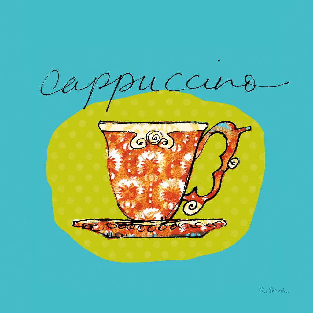 Colorful Coffee Cappuccino No Border by Sue Schlabach. SKU 44497a. Archival Giclee Fine art print for wall decor.