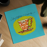 Colorful Coffee Cappuccino No Border by Sue Schlabach. Shown as a detailed flat fine art print, highlighting archival giclee quality. Available as an archival giclee rolled canvas, fine art paper, or poster print. SKU 44497a.