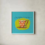 Colorful Coffee Cappuccino No Border by Sue Schlabach. Shown in a crisp white glass frame for a clean and minimalist style. Available as an archival giclee rolled canvas, fine art paper, or poster print. SKU 44497a.