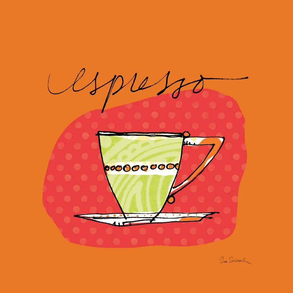 Colorful Coffee Espresso No Border by Sue Schlabach. SKU 44498a. Archival Giclee Fine art print for wall decor.