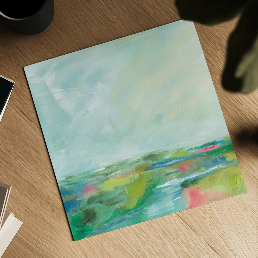 Colorful Horizon Square I by Sue Schlabach. Shown as a detailed flat fine art print, highlighting archival giclee quality. Available as an archival giclee rolled canvas, fine art paper, or poster print. SKU 63752a.