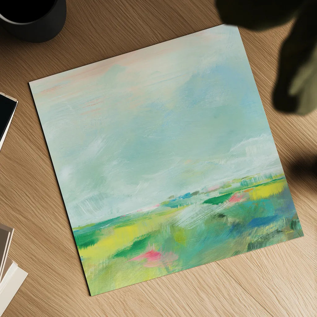 Colorful Horizon Square II by Sue Schlabach. Shown as a detailed flat fine art print, highlighting archival giclee quality. Available as an archival giclee rolled canvas, fine art paper, or poster print. SKU 63753a.