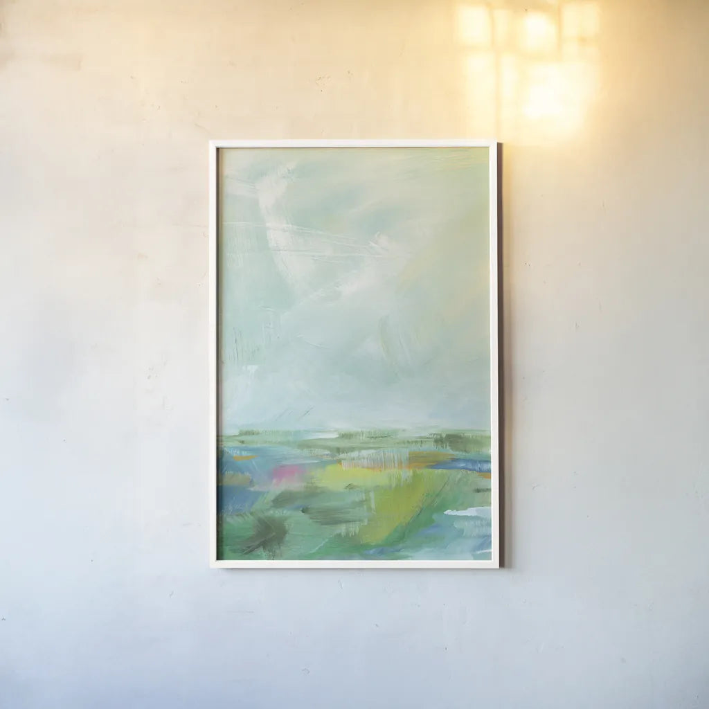 Colorful Horizon Vertical Crop I by Sue Schlabach. shown as a paper print in a white frame. Available as a archival giclee rolled canvas, fine art paper, or poster print. SKU 63749h.
