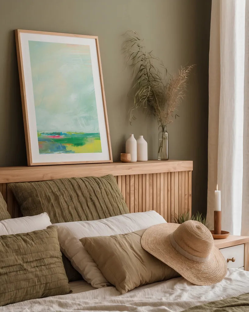 Colorful Horizon Vertical Crop II by Sue Schlabach. shown as a paper print in a natural frame. Available as a archival giclee rolled canvas, fine art paper, or poster print. SKU 63750h.