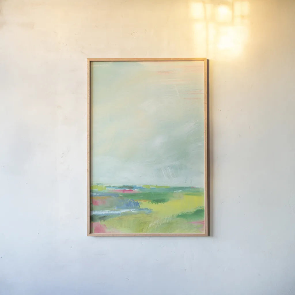 Colorful Horizon Vertical Crop II by Sue Schlabach. shown as a paper print in a natural frame. Available as a archival giclee rolled canvas, fine art paper, or poster print. SKU 63750h.