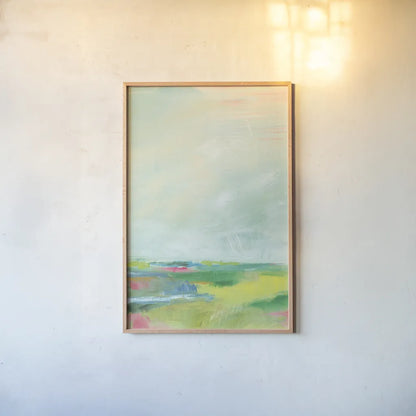 Colorful Horizon Vertical Crop II by Sue Schlabach. shown as a paper print in a natural frame. Available as a archival giclee rolled canvas, fine art paper, or poster print. SKU 63750h.