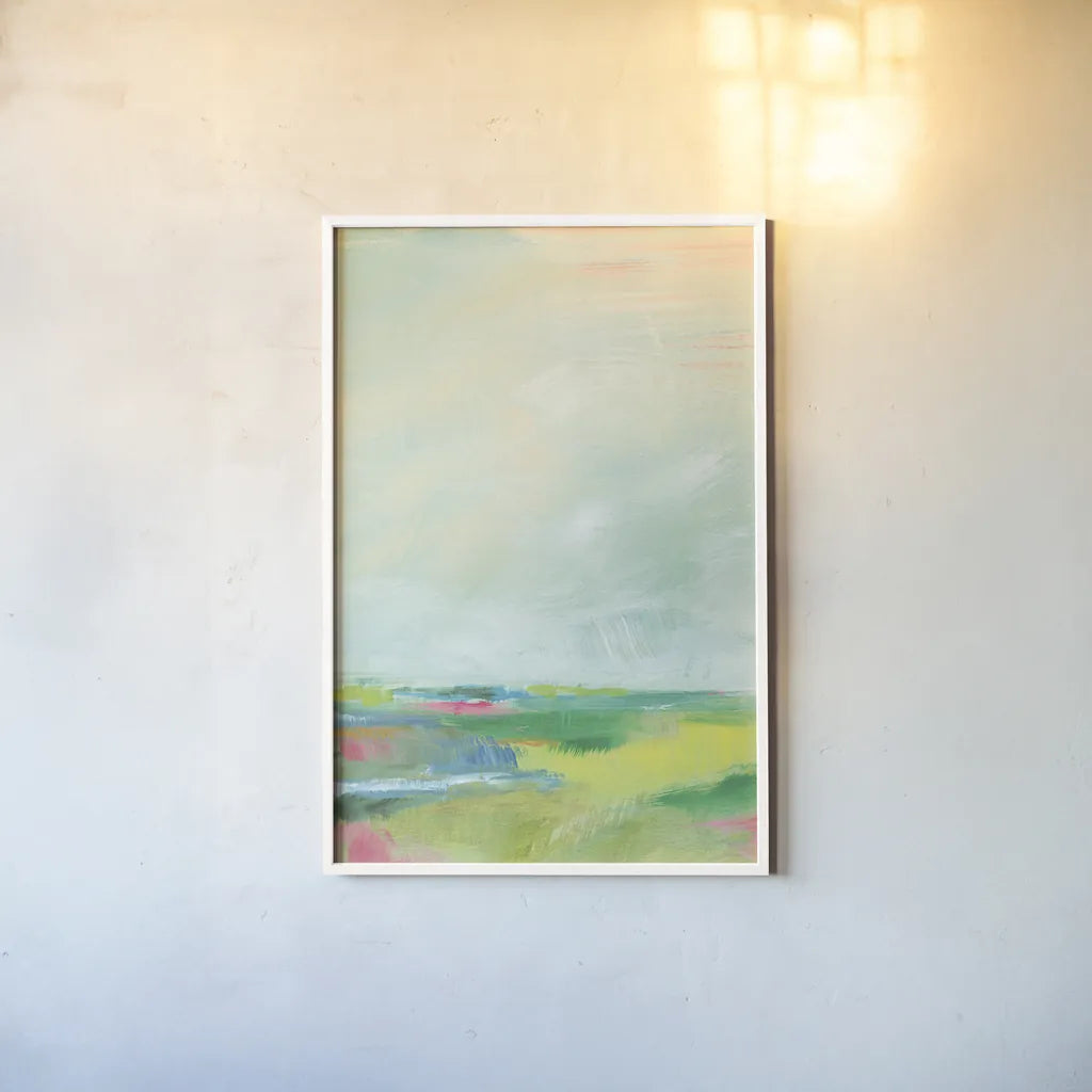 Colorful Horizon Vertical Crop II by Sue Schlabach. shown as a paper print in a white frame. Available as a archival giclee rolled canvas, fine art paper, or poster print. SKU 63750h.