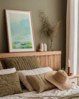 Colorful Horizon Vertical Crop III by Sue Schlabach. shown as a paper print in a natural frame. Available as a archival giclee rolled canvas, fine art paper, or poster print. SKU 63751h.