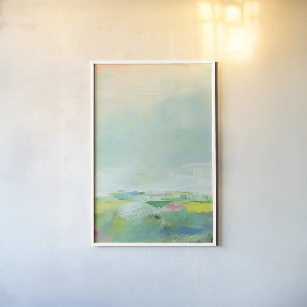 Colorful Horizon Vertical Crop III by Sue Schlabach. shown as a paper print in a white frame. Available as a archival giclee rolled canvas, fine art paper, or poster print. SKU 63751h.