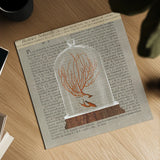 Coral Under Glass Newsprint II by Sue Schlabach. Shown as a detailed flat fine art print, highlighting archival giclee quality. Available as an archival giclee rolled canvas, fine art paper, or poster print. SKU 44732a.